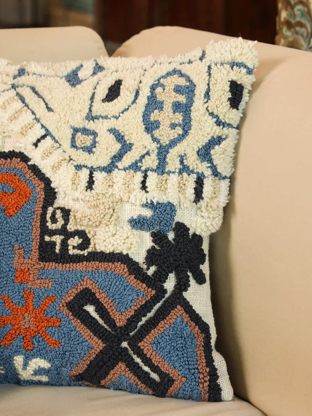 Cotton Blue Colour Embroidered Cushion Covers - SanskrutiHomes 