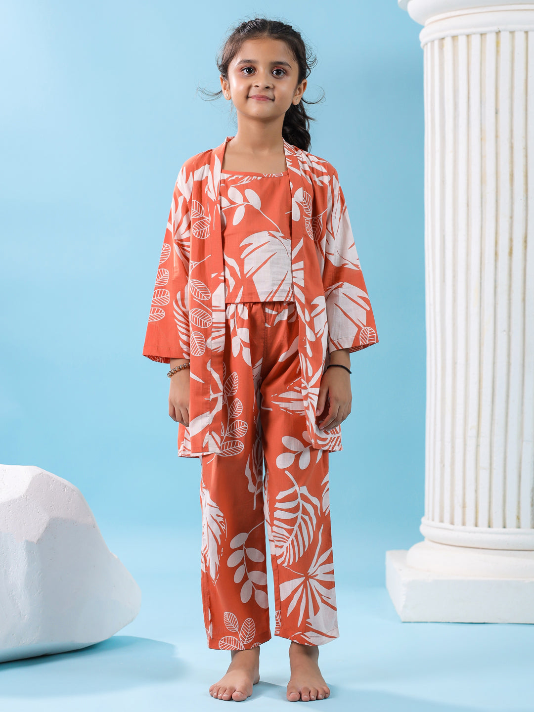 Set Of 3 Floral Cotton Night Suit Set