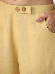 Beige Solid Shirrt  Collar Cotton Night Suit For Women