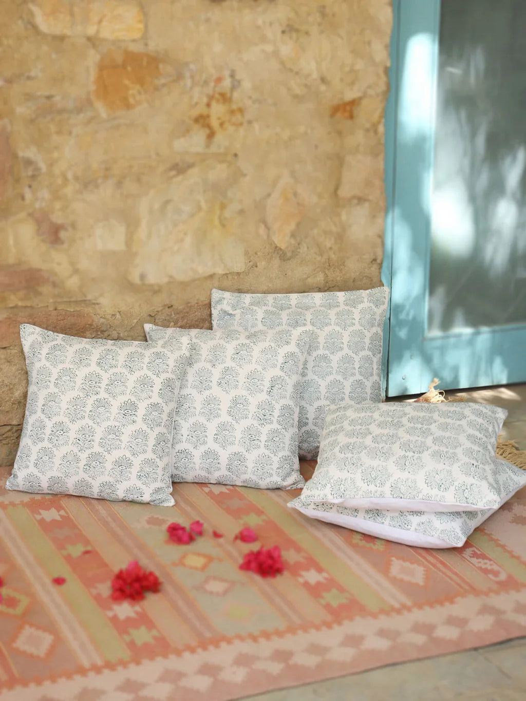 Cotton Green Colour Ethnic Motifs Cushion Covers - SanskrutiHomes 