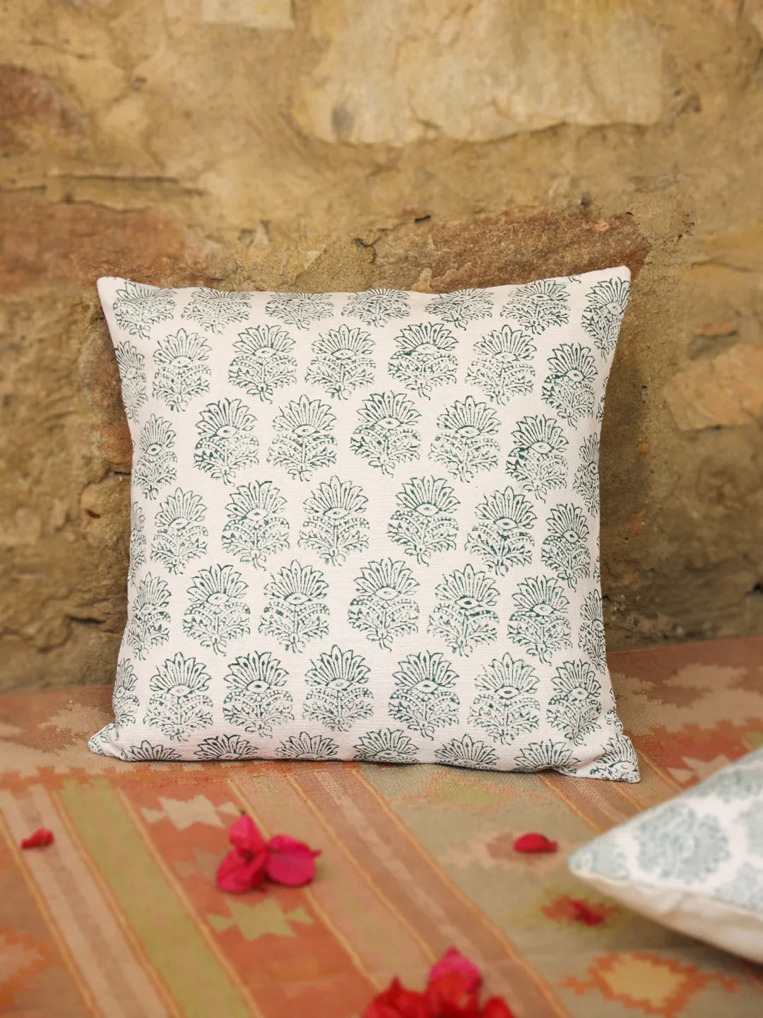 Cotton Green Colour Ethnic Motifs Cushion Covers - SanskrutiHomes 