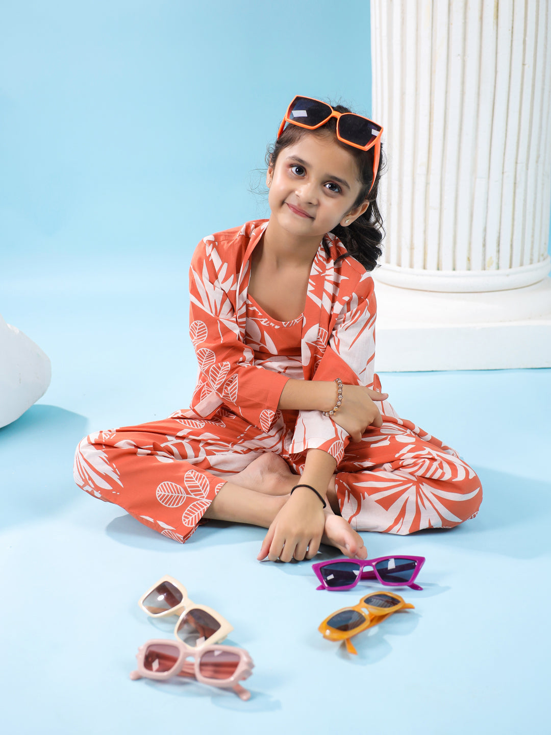 Set of 3 Floral Cotton Night Suit Set - SanskrutiHomes 