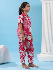 Pink Floral Cotton Night Suit for Kids - SanskrutiHomes 