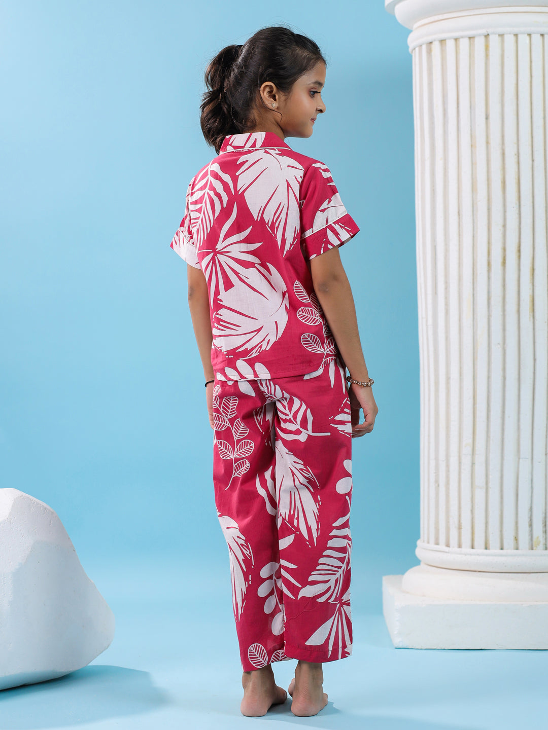 Pink Floral Cotton Night Suit for Kids - SanskrutiHomes 