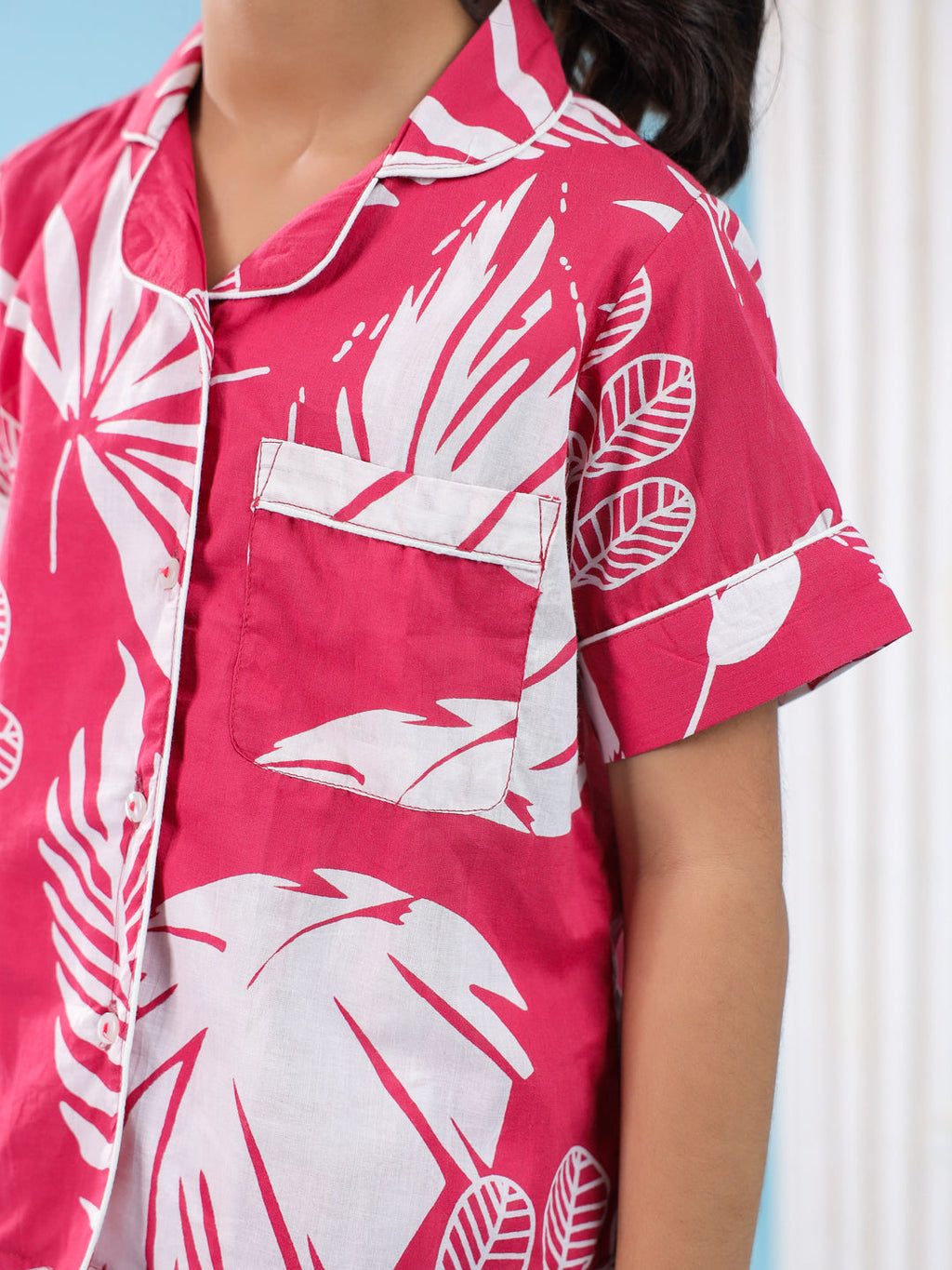 Pink Floral Cotton Night Suit for Kids - SanskrutiHomes 