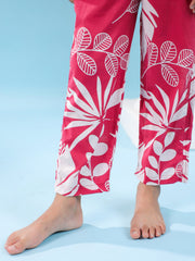 Pink Floral Cotton Night Suit for Kids - SanskrutiHomes 