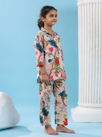 Multi Flower Printed Cotton Night Suit Set - SanskrutiHomes 
