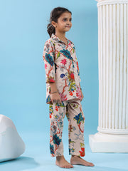 Multi Flower Printed Cotton Night Suit Set - SanskrutiHomes 