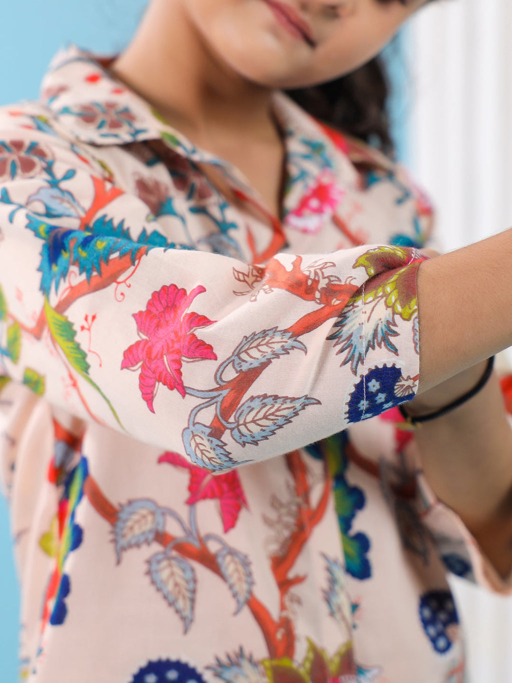 Multi Flower Printed Cotton Night Suit Set - SanskrutiHomes 