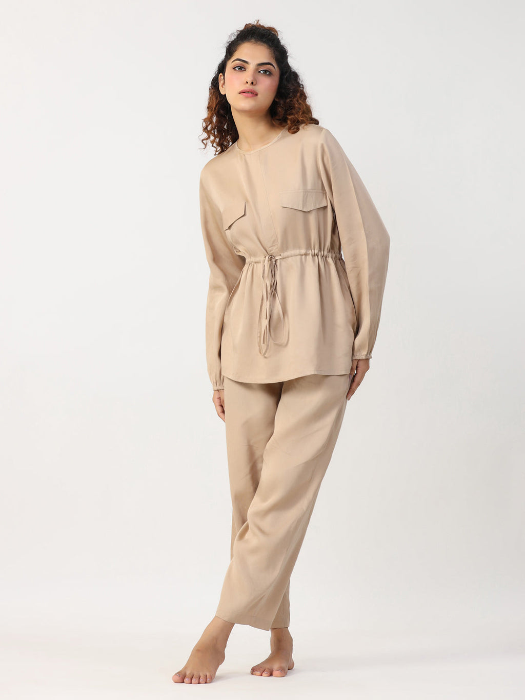 Women Beige modal co-ord set - SanskrutiHomes 