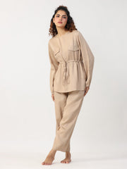 Women Beige modal co-ord set - SanskrutiHomes 