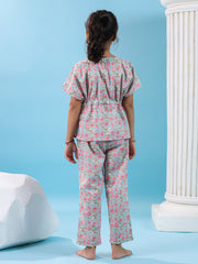 Floral Printed Cotton Night Suit For Kids