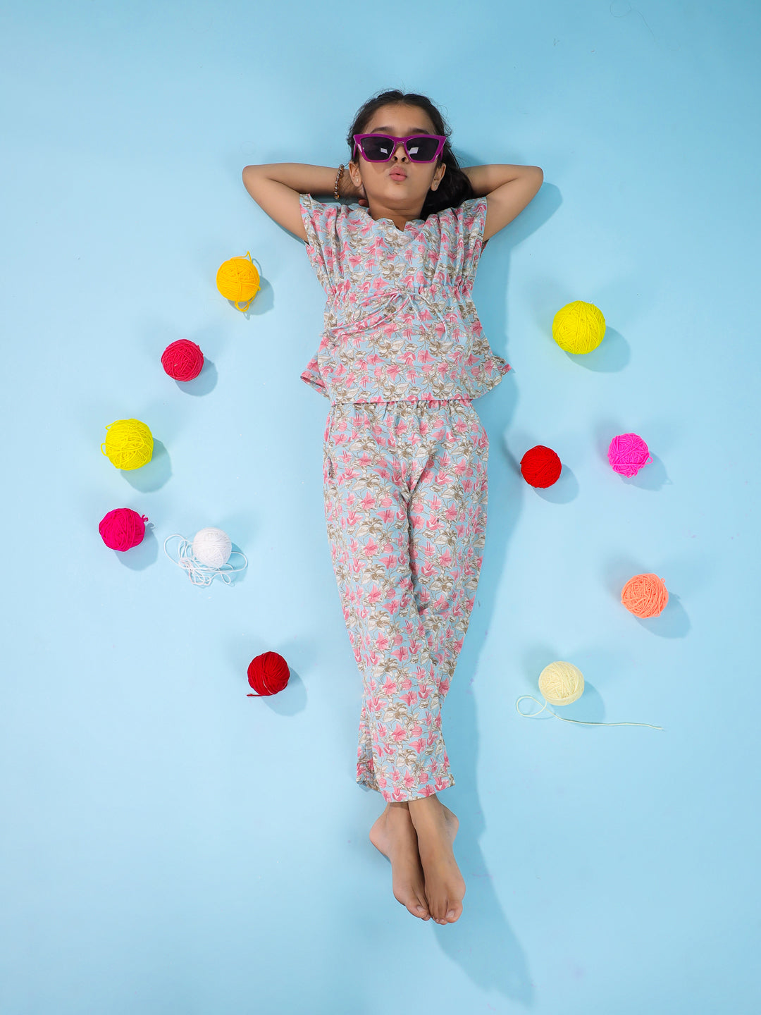 Floral Printed Cotton Night Suit for Kids - SanskrutiHomes 