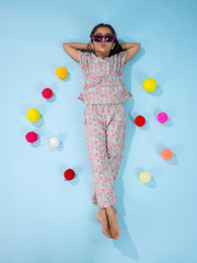Floral Printed Cotton Night Suit For Kids