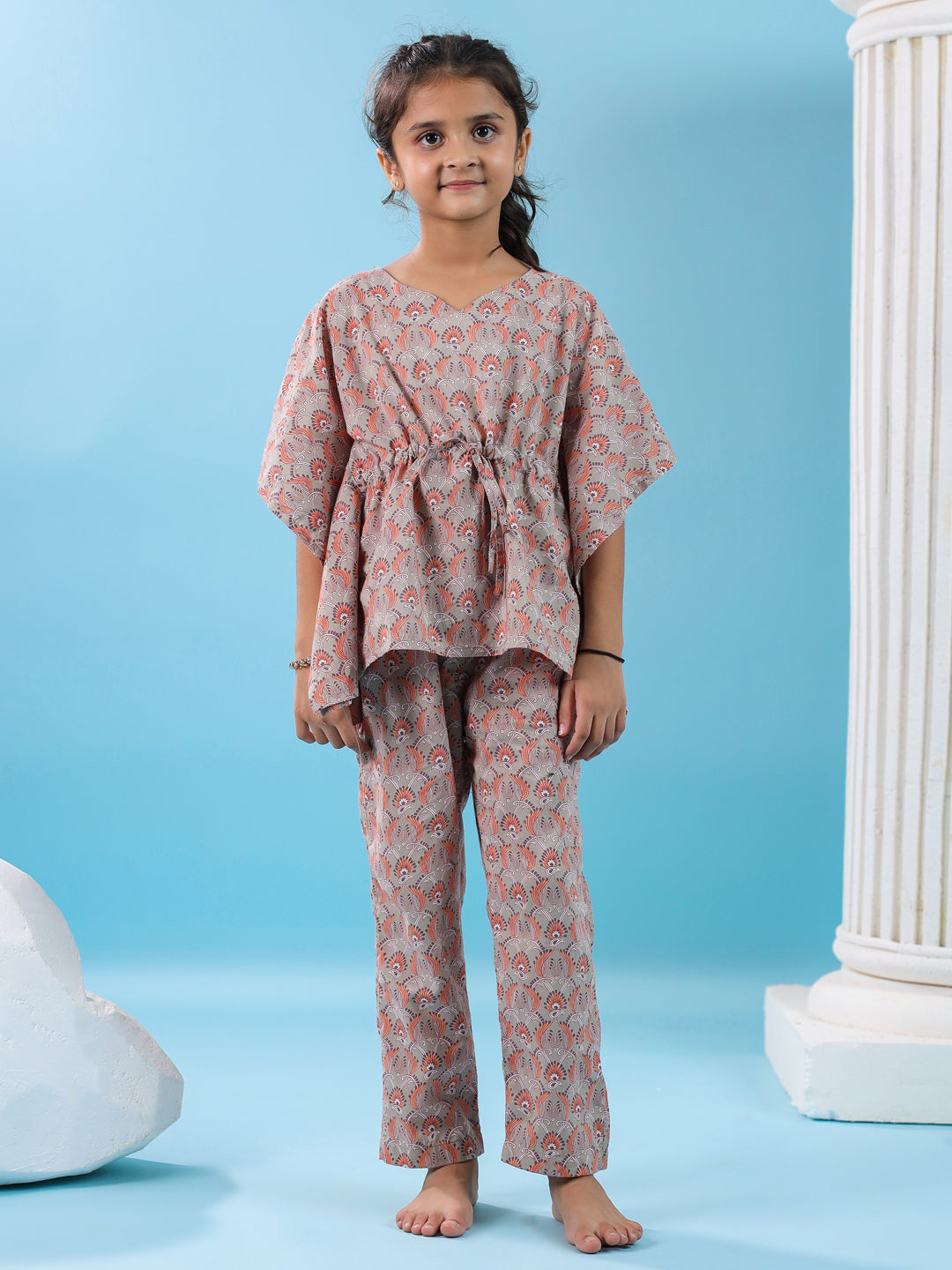 Pink Floral Printed Cotton Night Suit for Kids - SanskrutiHomes 