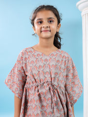 Pink Floral Printed Cotton Night Suit For Kids