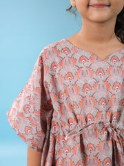 Pink Floral Printed Cotton Night Suit For Kids