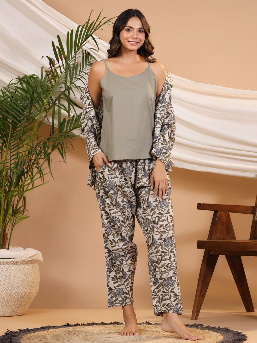 LEAF AND FLORAL Cotton Night SUIT SET - SanskrutiHomes 