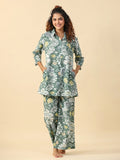 Green Printed pure cotton co-ord set - SanskrutiHomes 