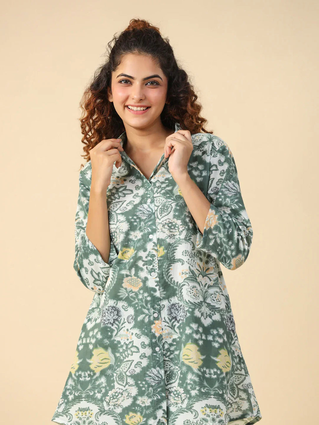 Green Printed pure cotton co-ord set - SanskrutiHomes 