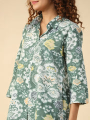 Green Printed pure cotton co-ord set - SanskrutiHomes 