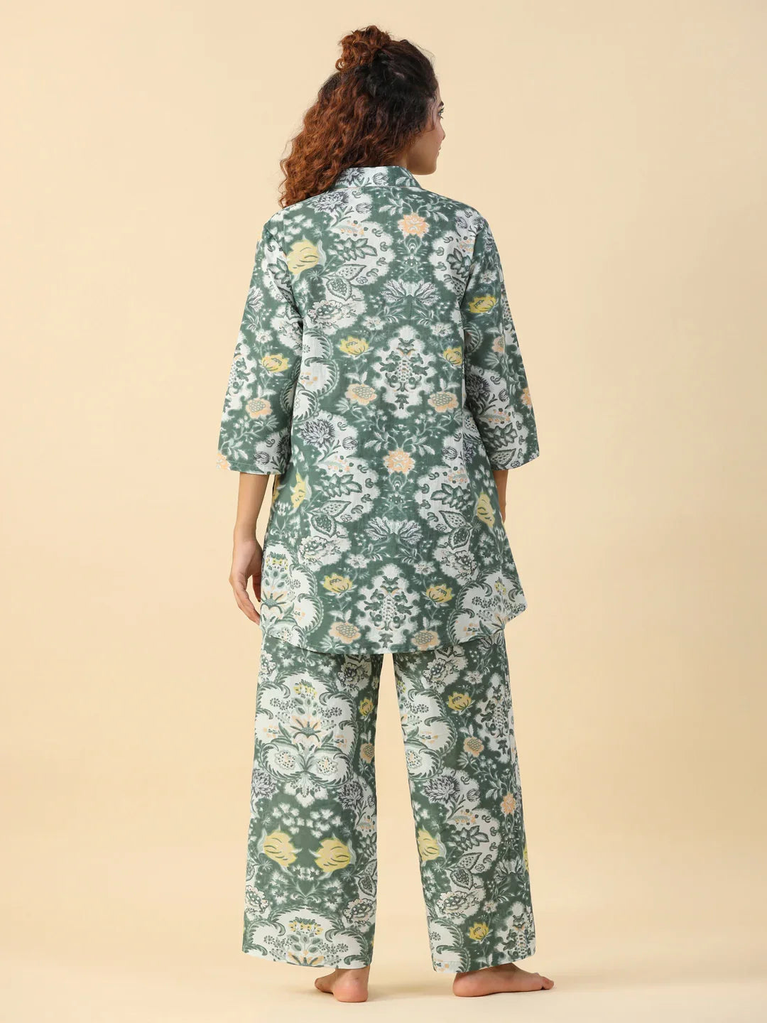 Green Printed pure cotton co-ord set - SanskrutiHomes 