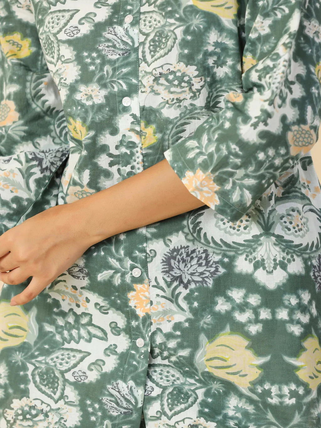 Green Printed pure cotton co-ord set - SanskrutiHomes 