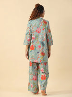 Green Printed pure cotton co-ord set - SanskrutiHomes 