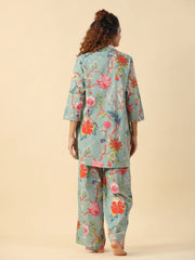 Green Printed pure cotton co-ord set - SanskrutiHomes 