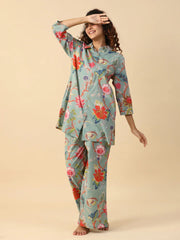 Green Printed pure cotton co-ord set - SanskrutiHomes 
