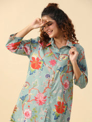 Green Printed pure cotton co-ord set - SanskrutiHomes 