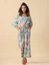 Green V-Neck Floral Print Jumpsuit For Women