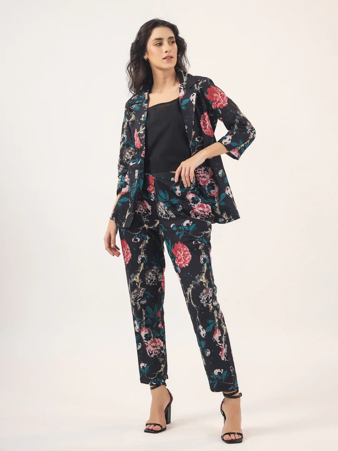 BLACK FLORAL Cotton Night SUIT - SanskrutiHomes 