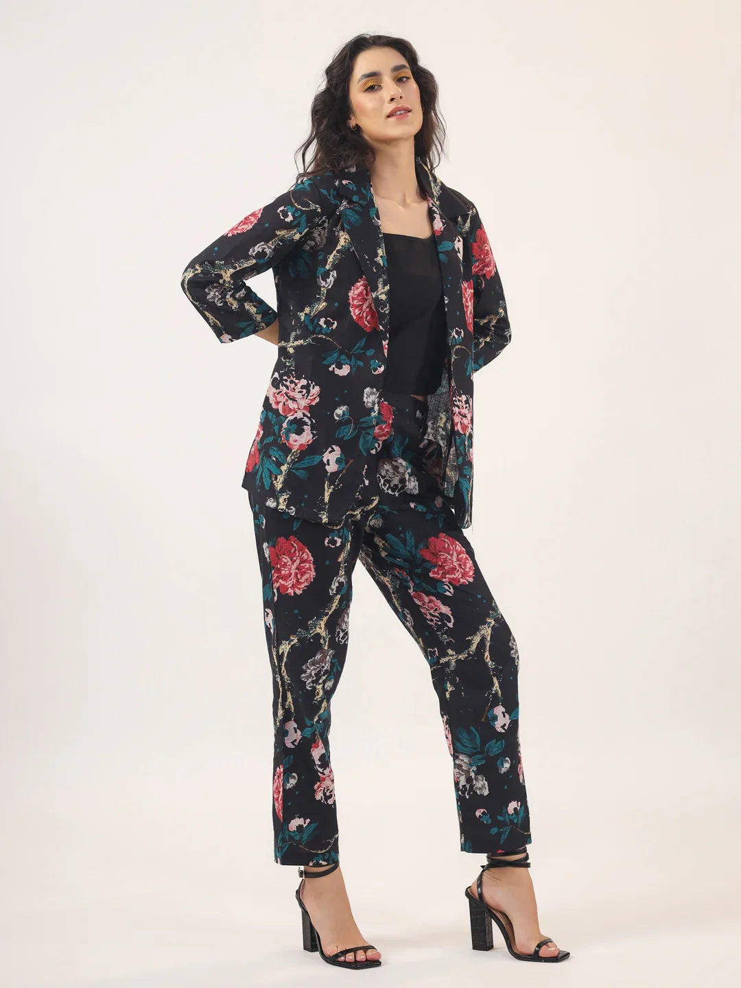 BLACK FLORAL Cotton Night SUIT - SanskrutiHomes 