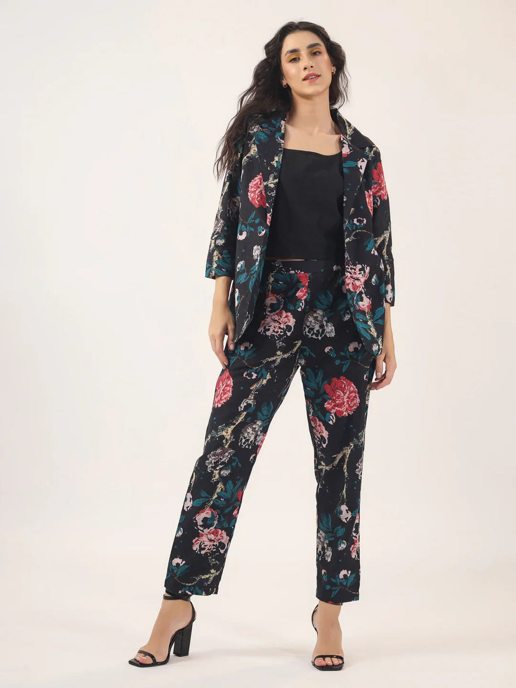 BLACK FLORAL Cotton Night SUIT - SanskrutiHomes 