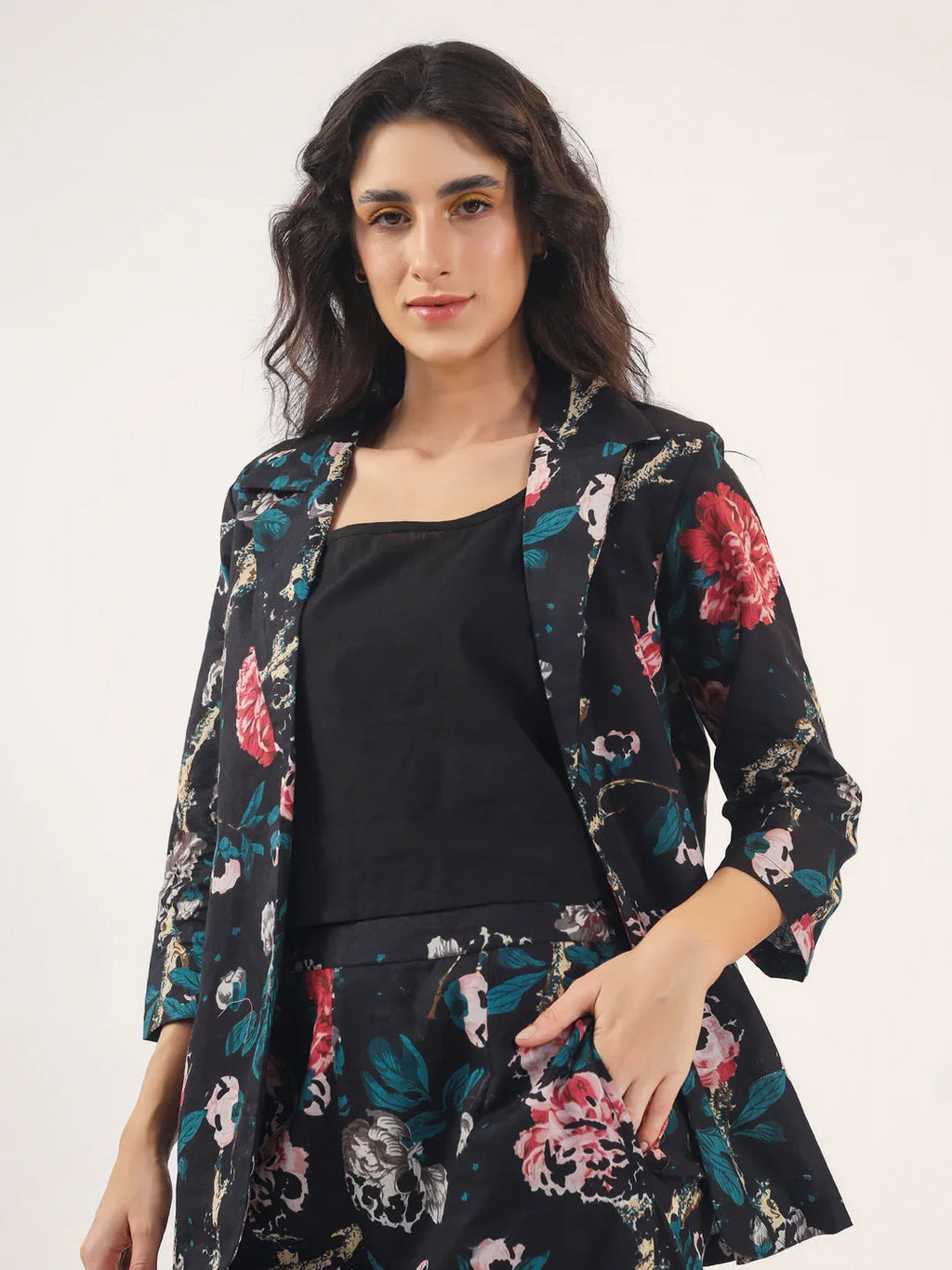 BLACK FLORAL Cotton Night SUIT - SanskrutiHomes 