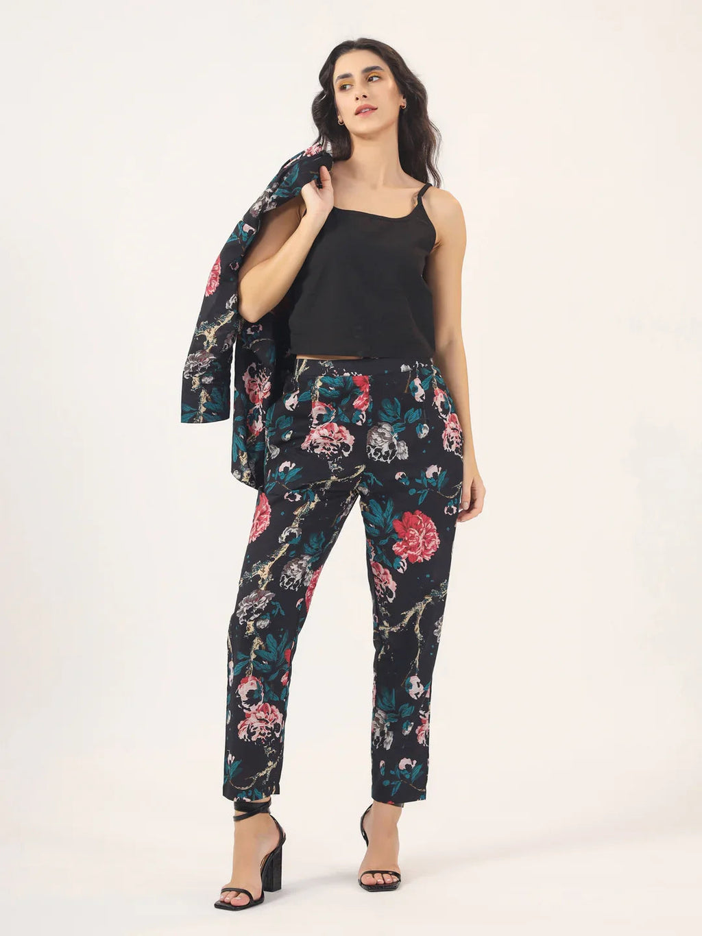 BLACK FLORAL Cotton Night SUIT - SanskrutiHomes 