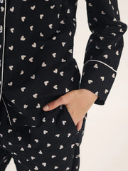 Heart print BLACK Cotton Night SUIT - SanskrutiHomes 