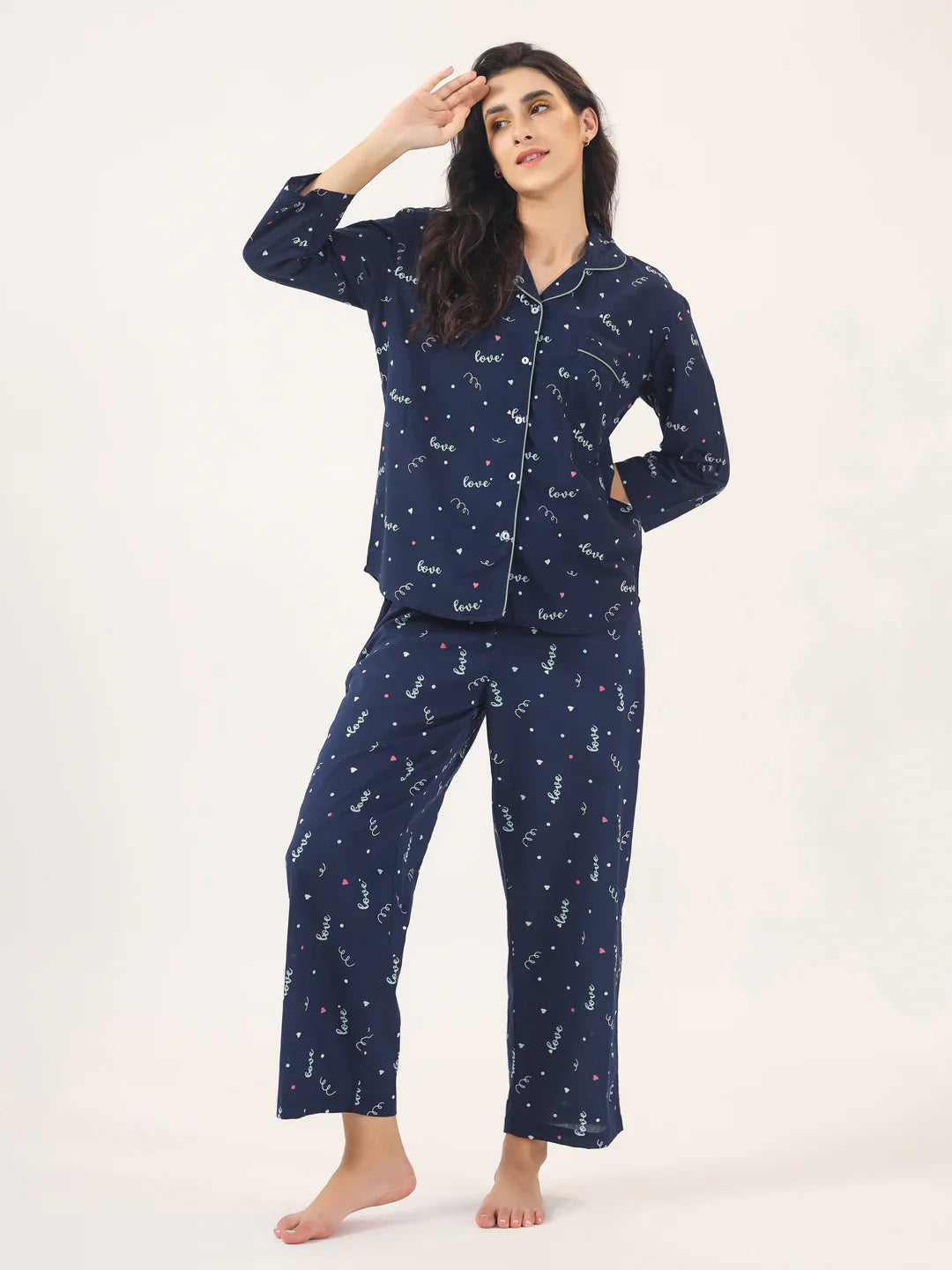 BLUE LOVE Cotton Night SUIT - SanskrutiHomes 