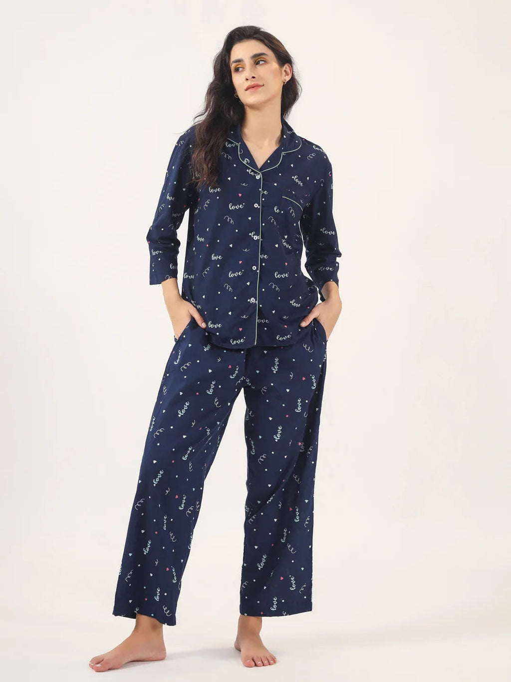 BLUE LOVE Cotton Night SUIT - SanskrutiHomes 