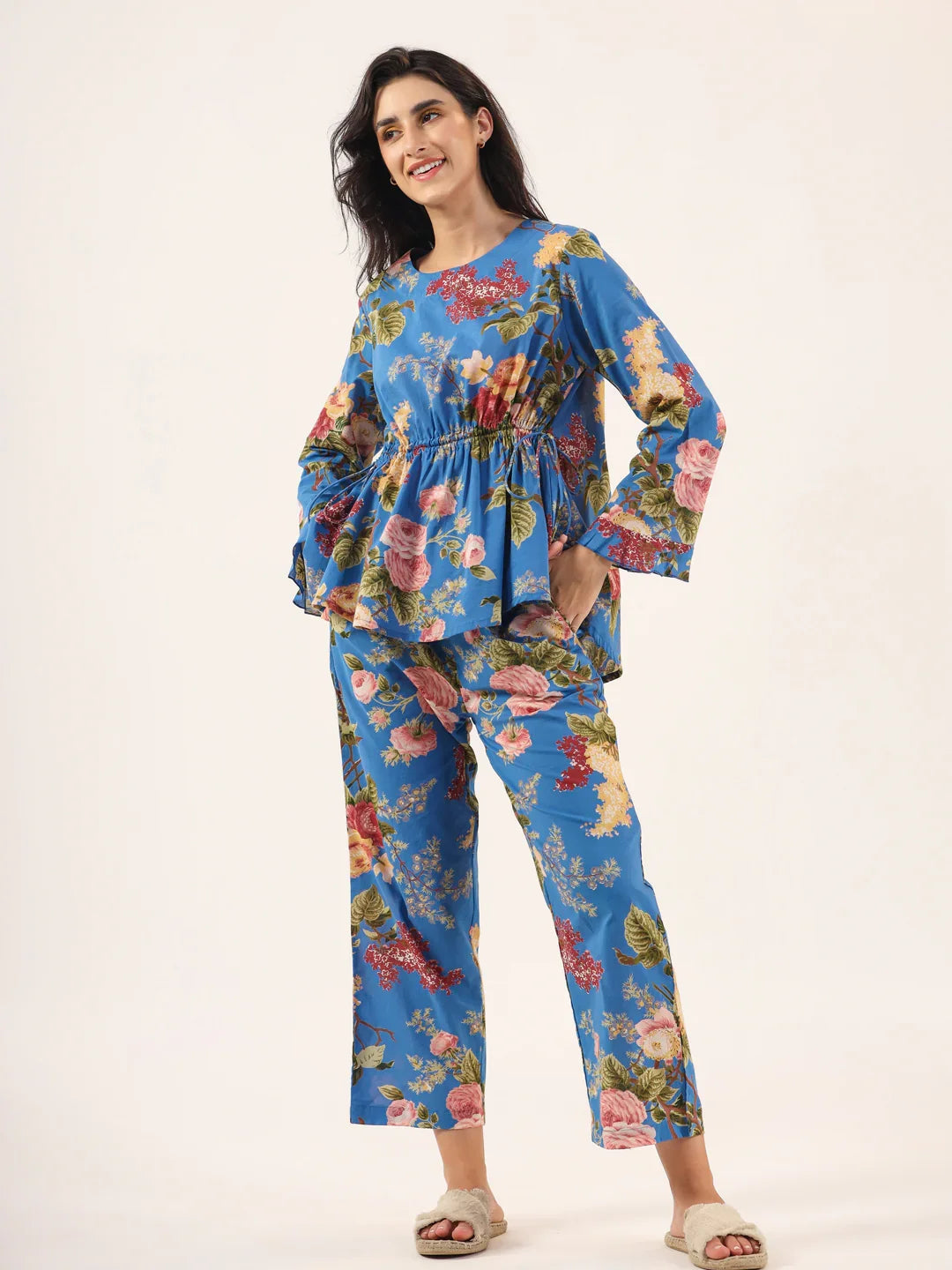 Cobalt blue Cotton Night SUIT - SanskrutiHomes 