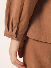 Brown Solid Cotton Round Neck Night Suit - SanskrutiHomes 
