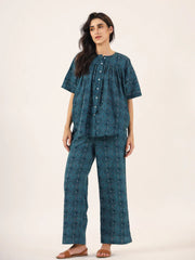 BLUE PRINTED DITSY Cotton Night SUIT - SanskrutiHomes 