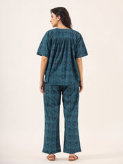 Blue Printed Ditsy Cotton Night Suit