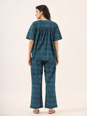 BLUE PRINTED DITSY Cotton Night SUIT - SanskrutiHomes 