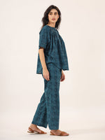 BLUE PRINTED DITSY Cotton Night SUIT - SanskrutiHomes 