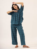 BLUE PRINTED DITSY Cotton Night SUIT - SanskrutiHomes 