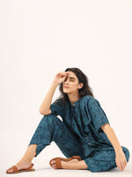 BLUE PRINTED DITSY Cotton Night SUIT - SanskrutiHomes 