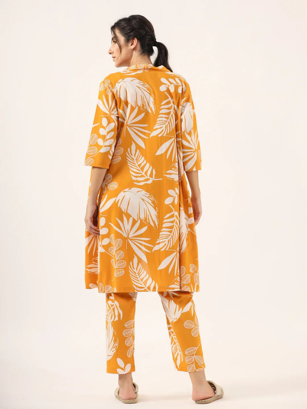 Yellow Pure Cotton 3 peice Night SUIT - SanskrutiHomes 