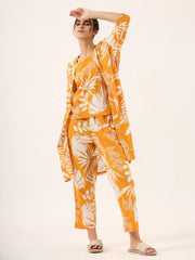 Yellow Pure Cotton 3 peice Night SUIT - SanskrutiHomes 